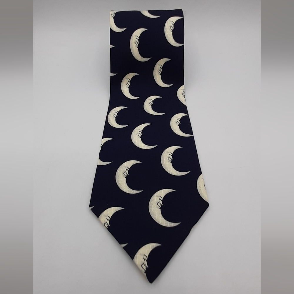 Simon Chang Men's Tie with Moon Face All Over Print  100% Silk Made in Canada